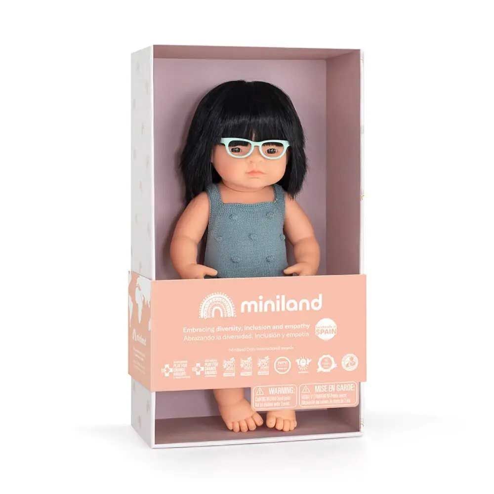 Miniland Baby - Asian Girl Doll With Glasses With Lead Romper - 38cm