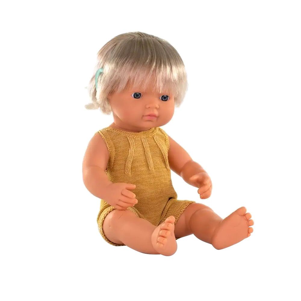 Miniland Baby - Caucasian Girl Hearing Implant Doll With Ochre Romper - 38cm