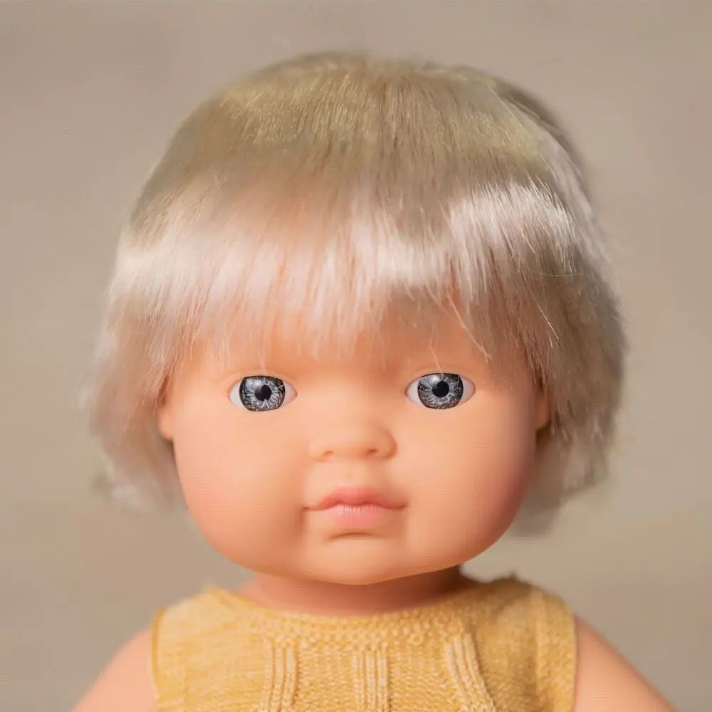 Miniland Baby - Caucasian Girl Hearing Implant Doll With Ochre Romper - 38cm