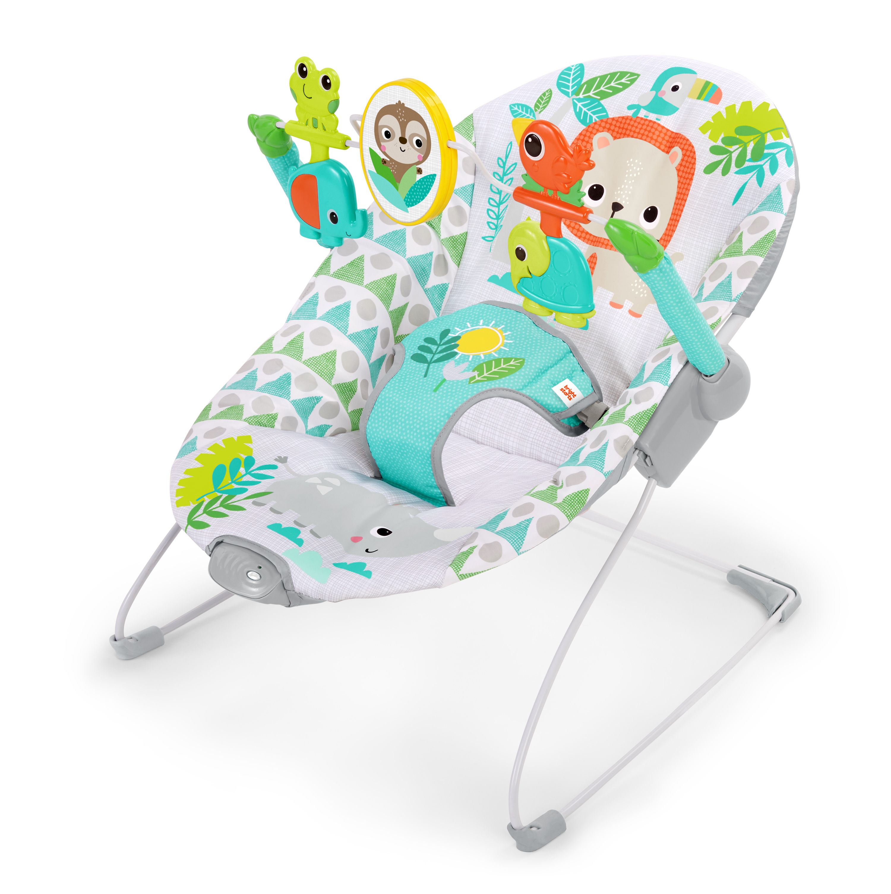 Bright Starts - Spinnin Safari Vibrating Baby Bouncer Seat with Toy Bar