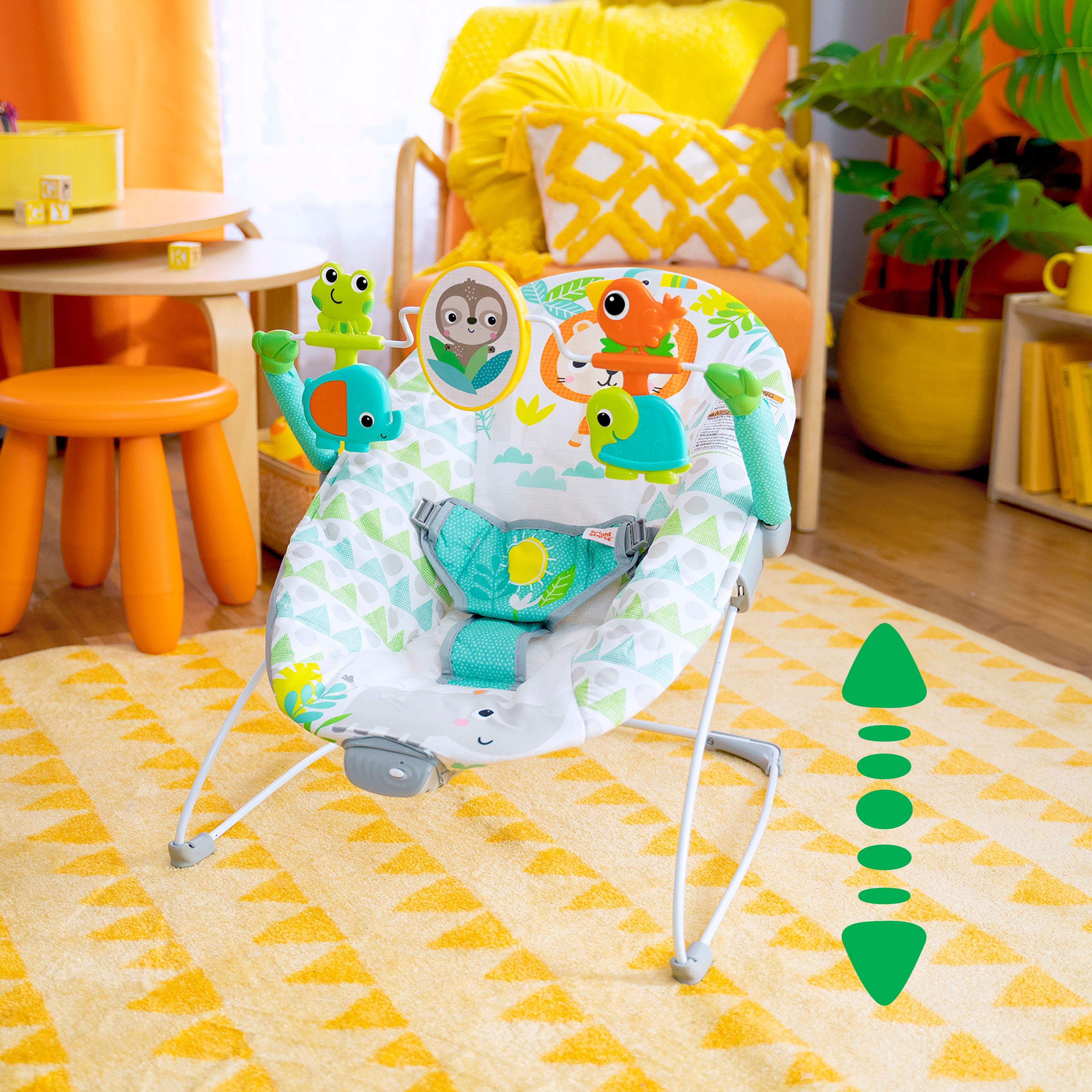 Bright Starts - Spinnin Safari Vibrating Baby Bouncer Seat with Toy Bar