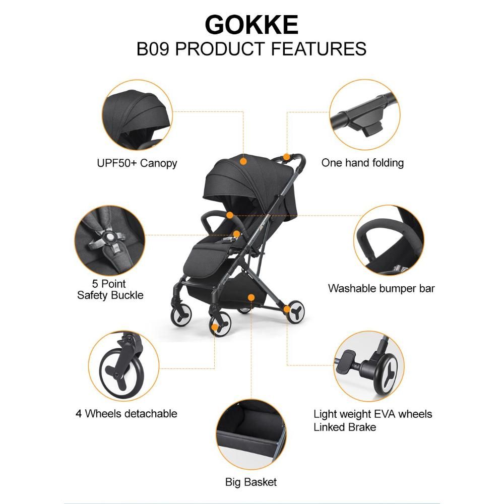 Gokke - Compact Light Weight Baby Stroller - B09BL - Black