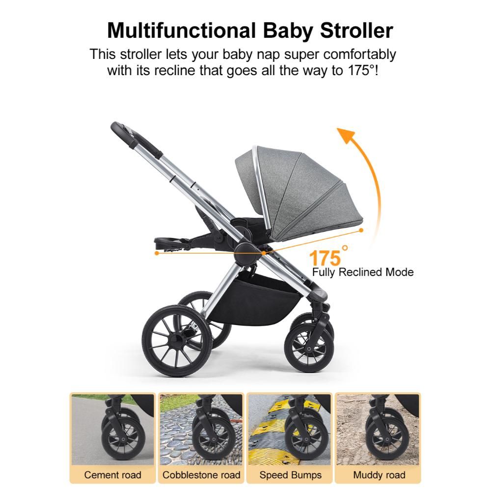 Gokke - Reversible Baby Stroller - BJ02GS - Grey & Silver