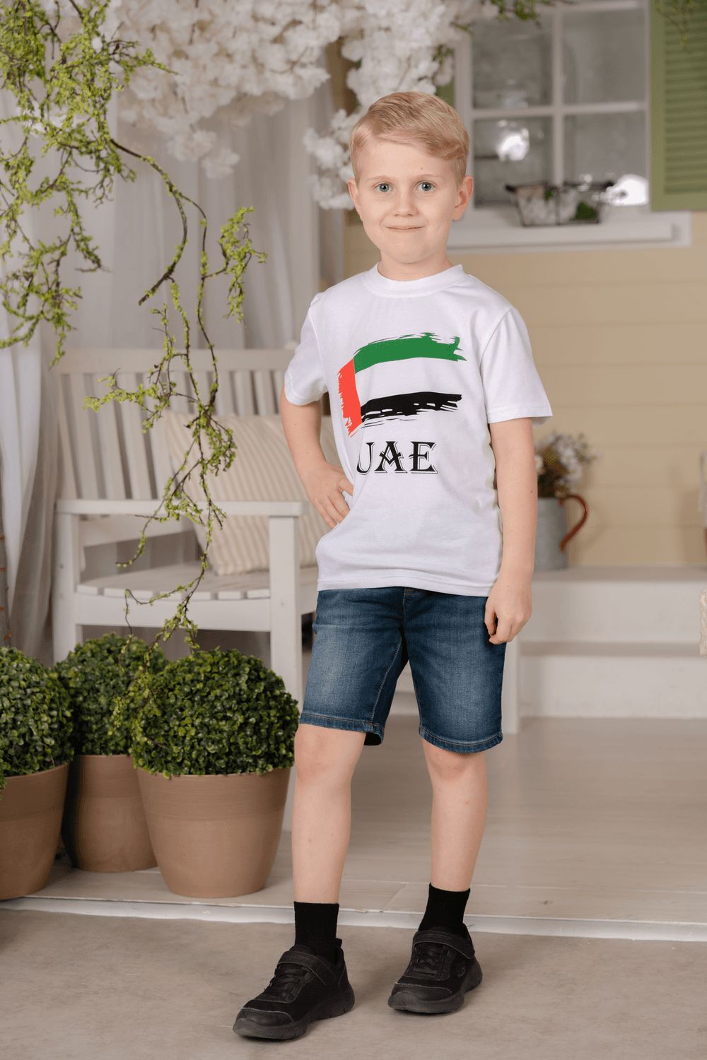 Daniel - Boys UAE National Flag T-Shirt - White