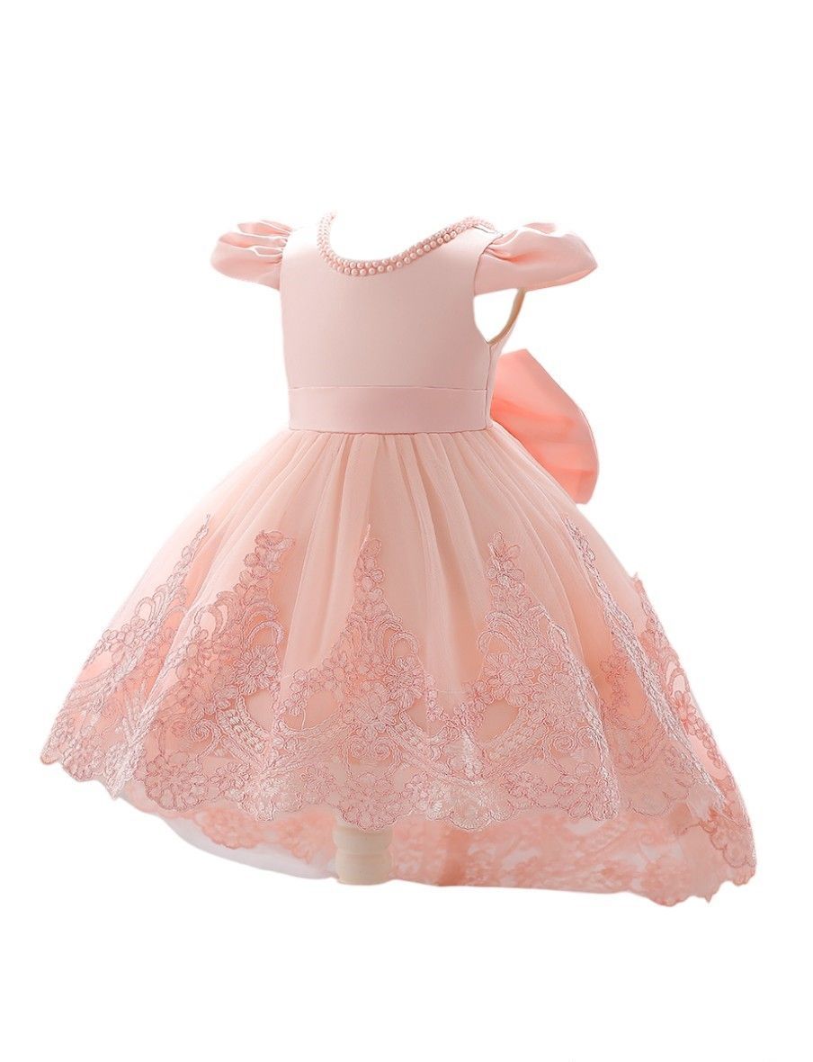 D' Daniela - Girl's Embroidery Princess Dress - Peach - 5-6Y