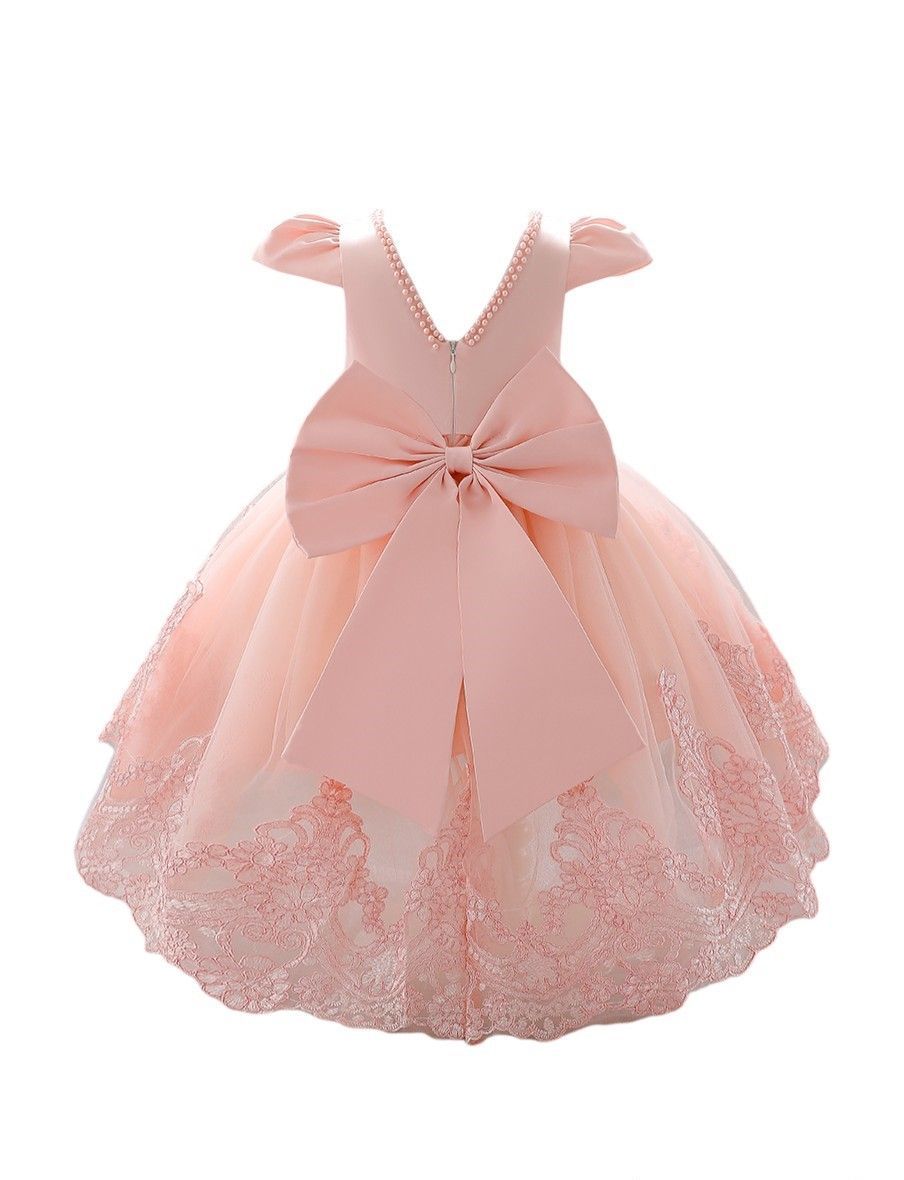 D' Daniela - Girl's Embroidery Princess Dress - Peach - 5-6Y