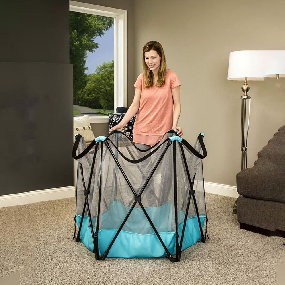 HOCC - Portable Mesh Baby Playpen With Carrying Bag - Blue