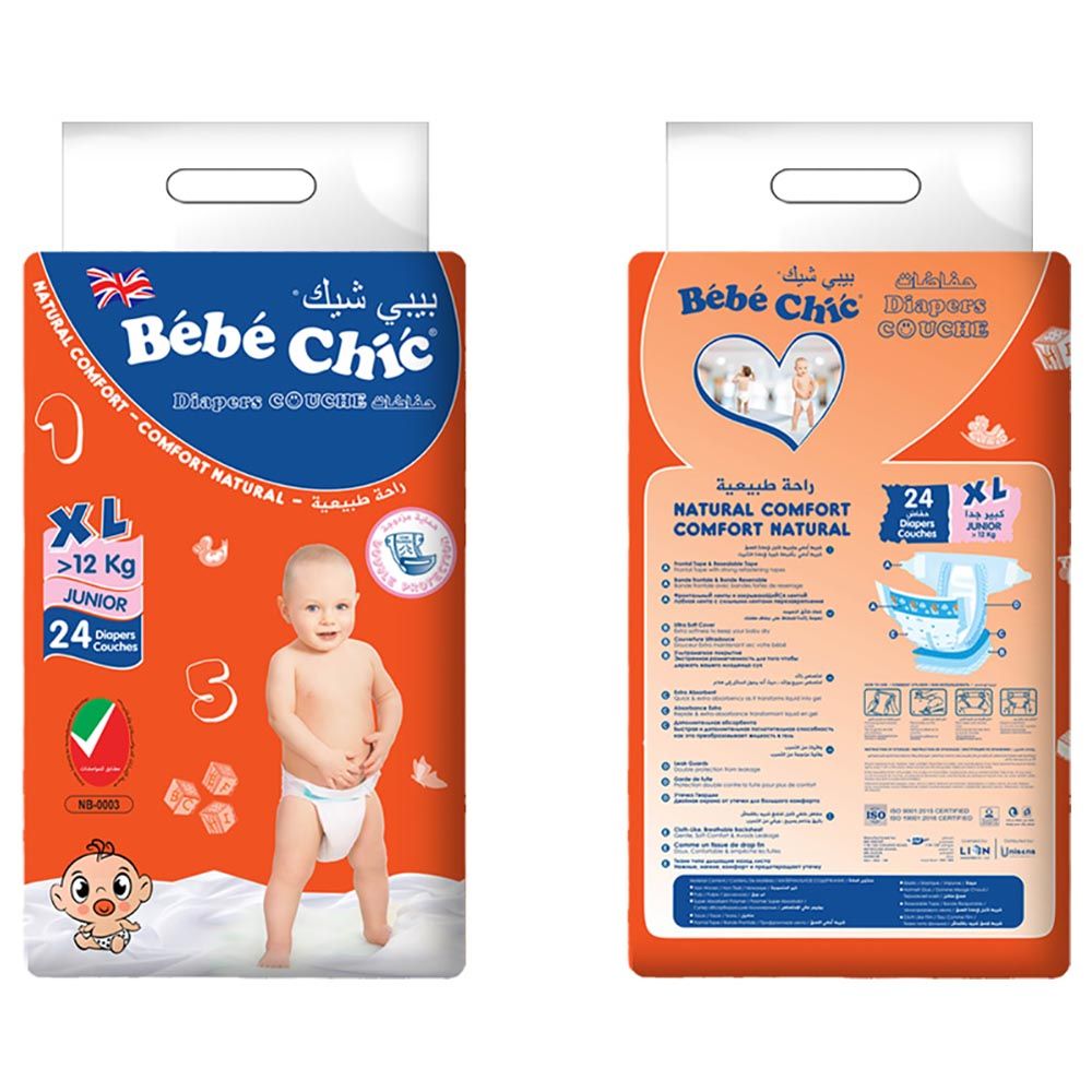 Bebe Chic - Junior Baby Diaper - 12+kg - Size XL - 24pcs