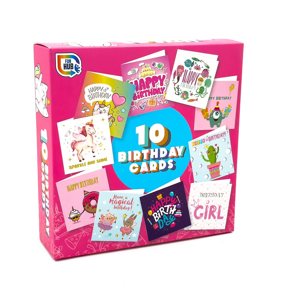 RMS - Birthday Cards With Envelopes For Girls And Boys - Pack Of 10 - Assorted