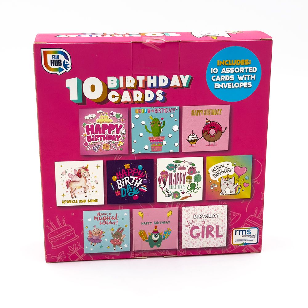 RMS - Birthday Cards With Envelopes For Girls And Boys - Pack Of 10 - Assorted