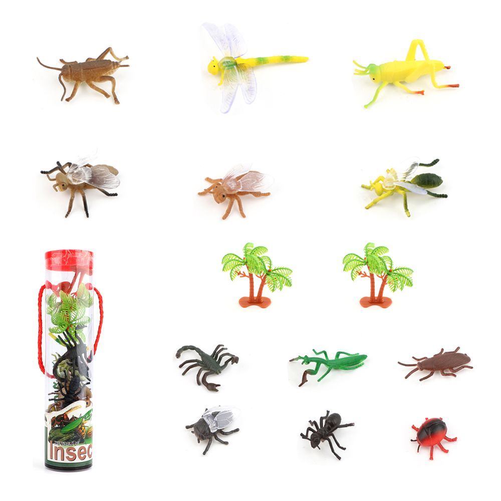 Galaxy Toys - Creepy Crawly Insect Figures With Palm Tree Set - 14 Pcs