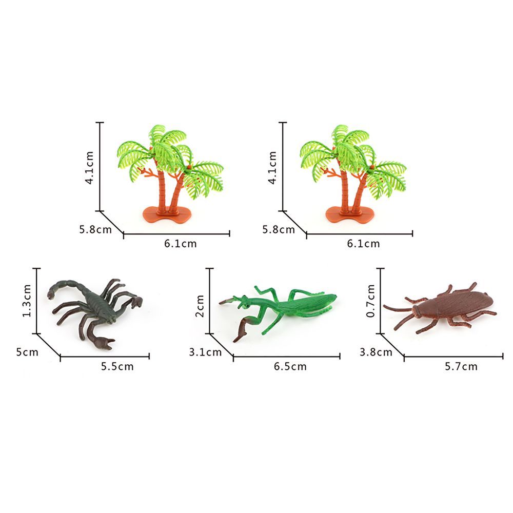 Galaxy Toys - Creepy Crawly Insect Figures With Palm Tree Set - 14 Pcs