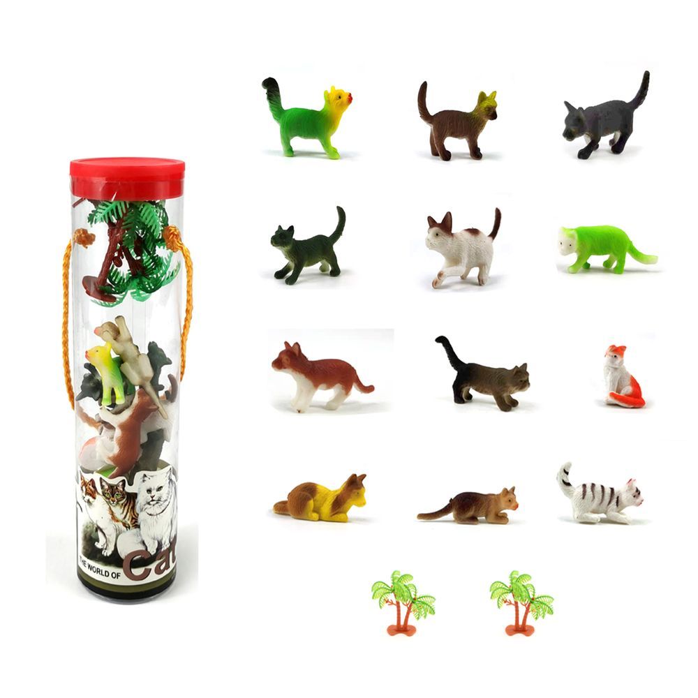 Galaxy Toys - The World of Cats Figure With Palm Tree Set - 14 Pcs