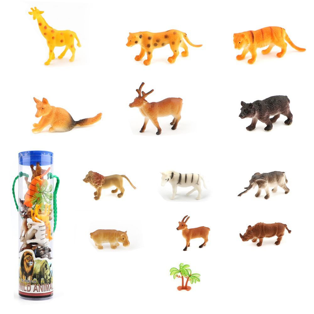 Galaxy Toys - Wild Adventure Animal Figure And Palm Tree Set - 13 Pcs