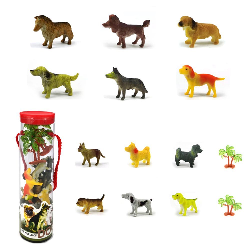 Galaxy Toys - World of Dogs Figure With Palm Tree Set - 14 Pcs