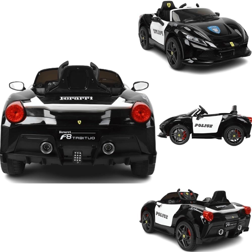 Amsham - Ferrari Styled F8 Police Kids Ride-on Electric Car 12V - Black