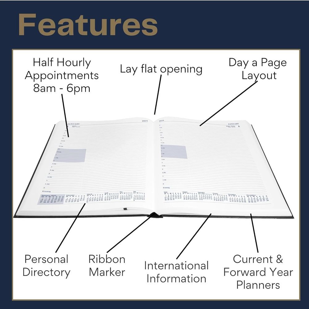 Collins - A4 Standard Desk Day A Page Diary 2024-25 - Red