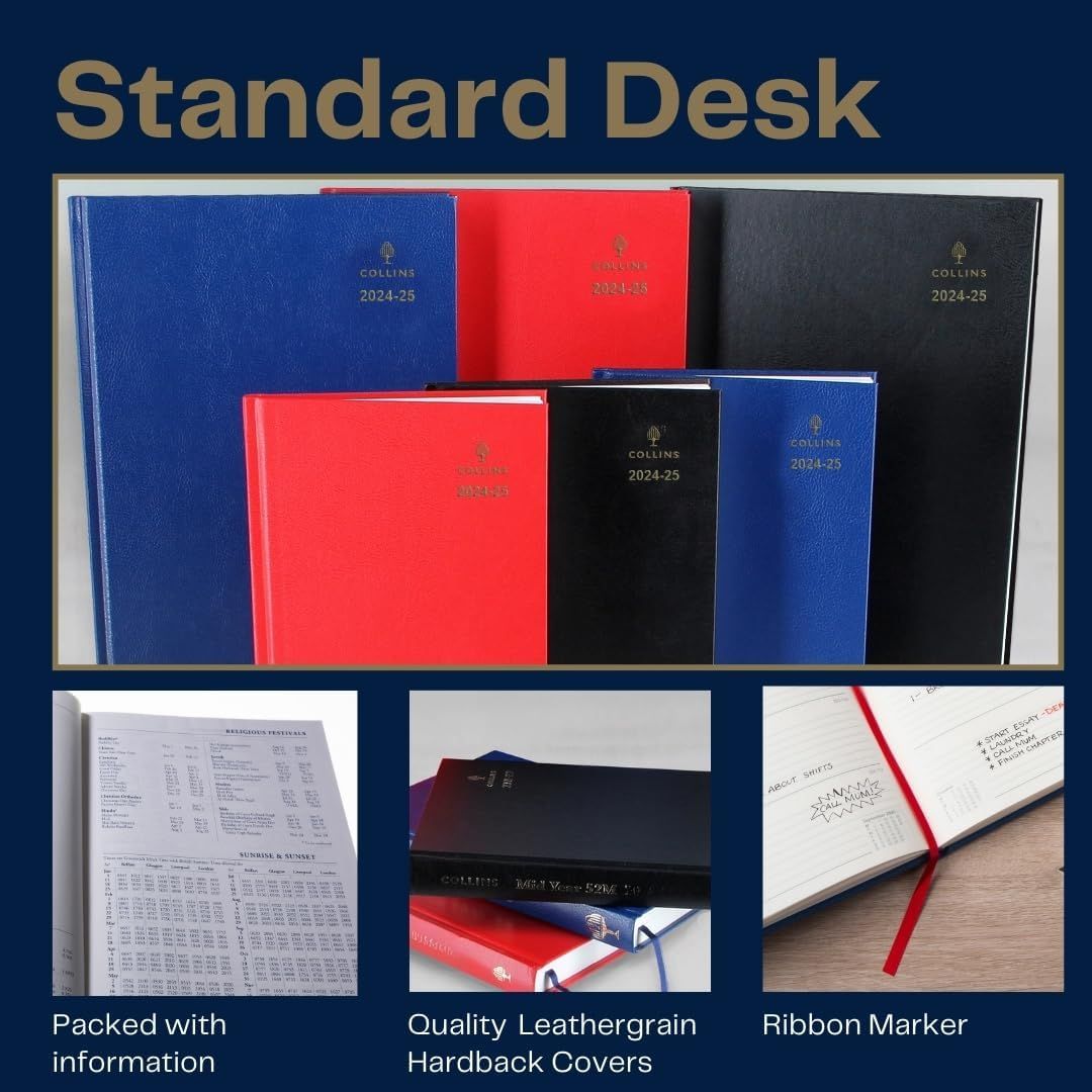 Collins - A4 Standard Desk Day A Page Diary 2024-25 - Red