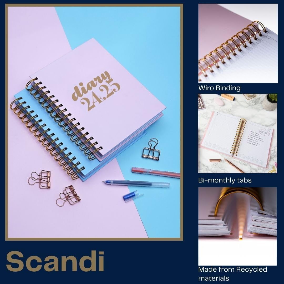 Collins - A5 Scandi Mid Year Day To Page Diary 2024-25 - Blue