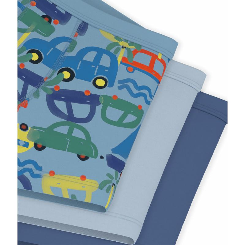 طقم بوتي باتو - 3 قطع - سراويل بوكسر للأولاد مطبوعة برسومات سيارات مع حزام خصر مغطى - متعدد الألوان