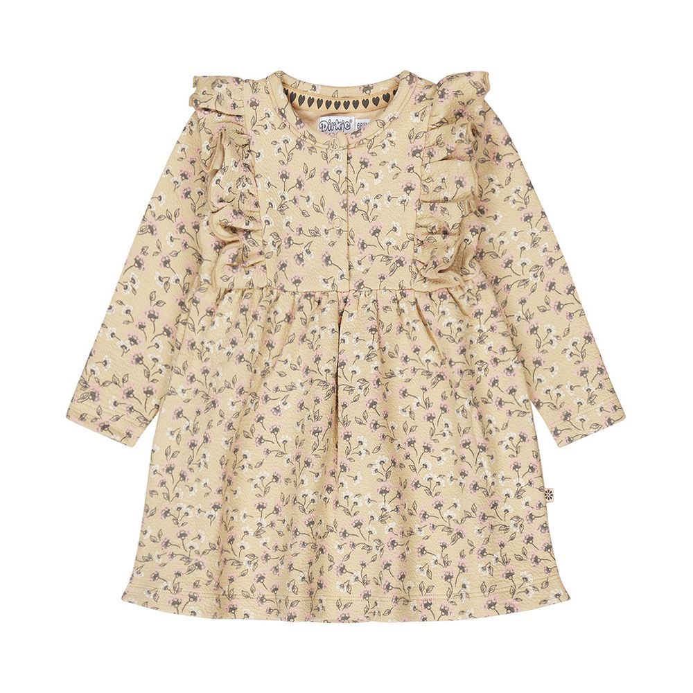 Dirkje - Girl's Printed Floral Dress - Dark Sand