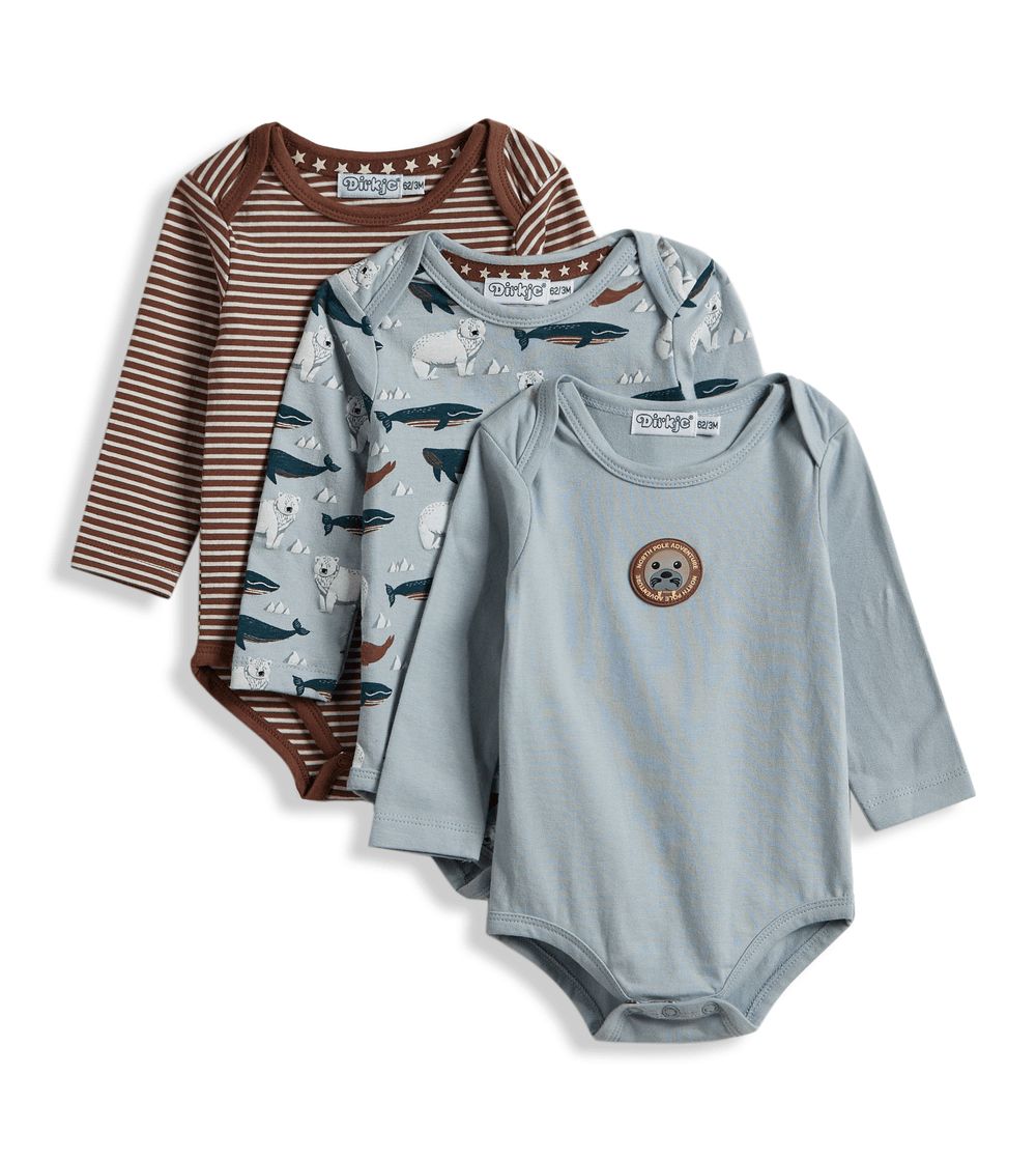 Dirkje - 3pc-Set Baby Body Suit - Light Blue/Brown