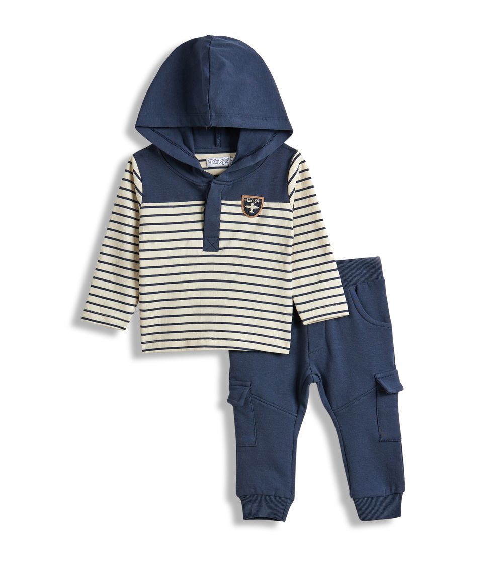 Dirkje - 2pc-Set - Hooded T-Shirt And Pants - Navy