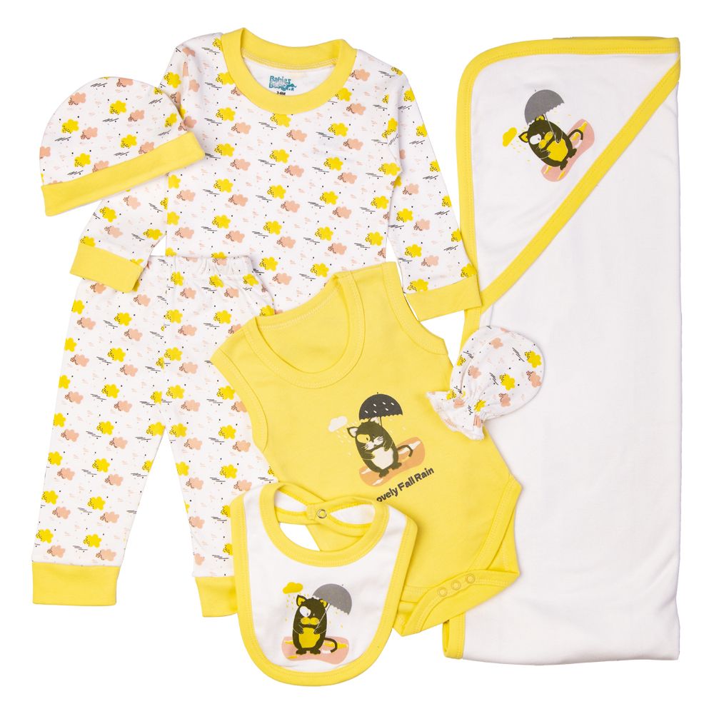 Babies Basic - 7pc-Set - Baby Cotton Gift Set - White/Lemon