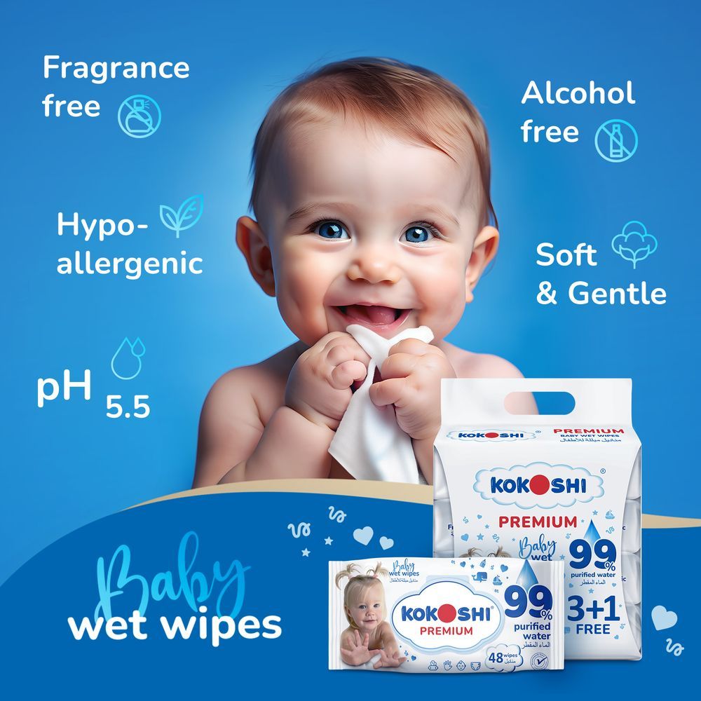 Kokoshi - Premium Baby Wet Wipes - Pack of 4 - 192 Pcs