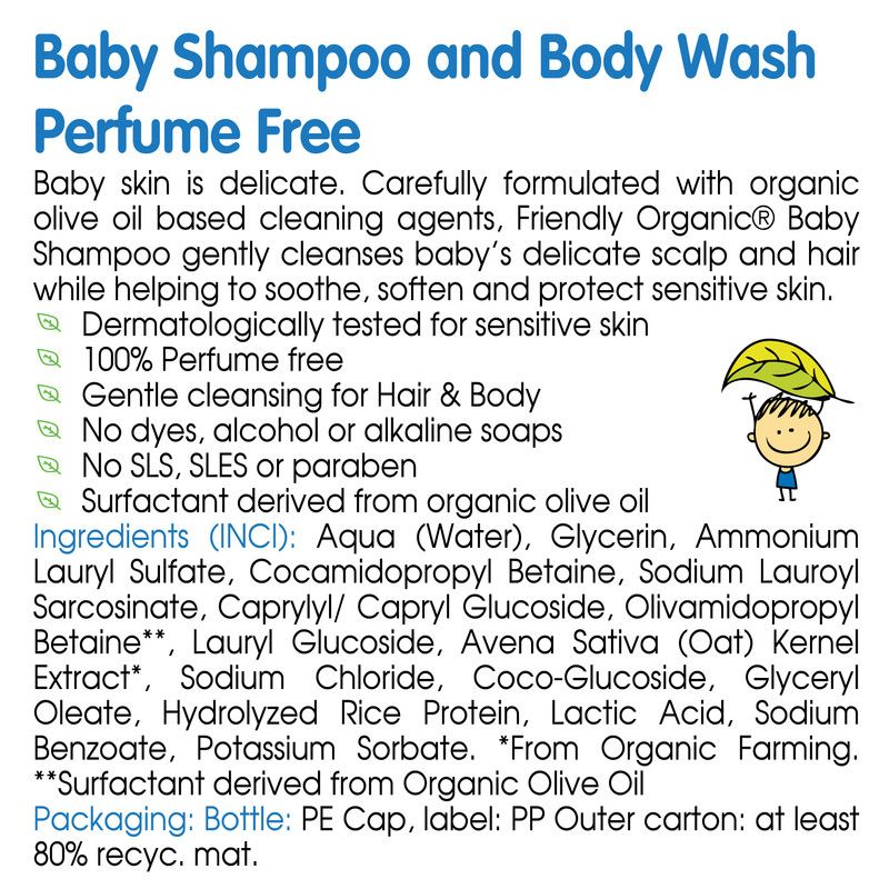 Friendly Organic - Perfume-Free Baby Shampoo & Body Wash 400ml -  Clear