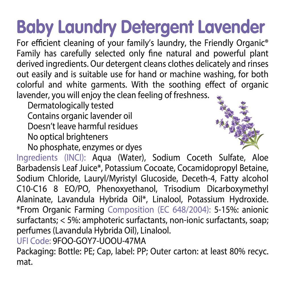 Friendly Organic - Baby Laundry Detergent - Lavender - 1 L