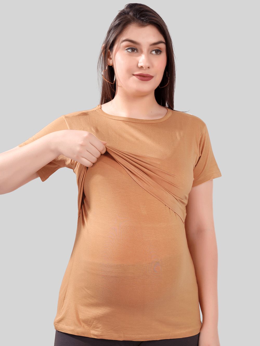 Tummy - Maternity And Nursing Pull-On Top - Beige