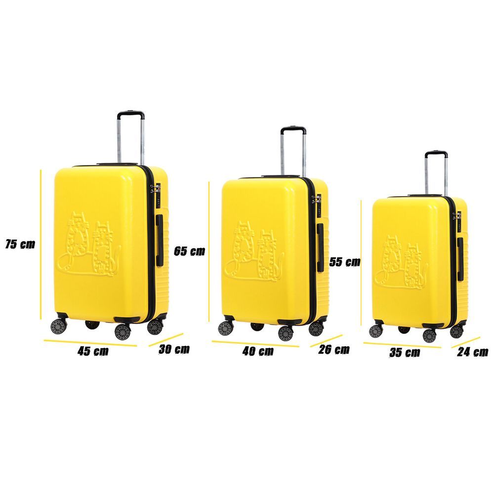 Biggdesign - Cats Carry On Luggage 3pc-Set - Yellow