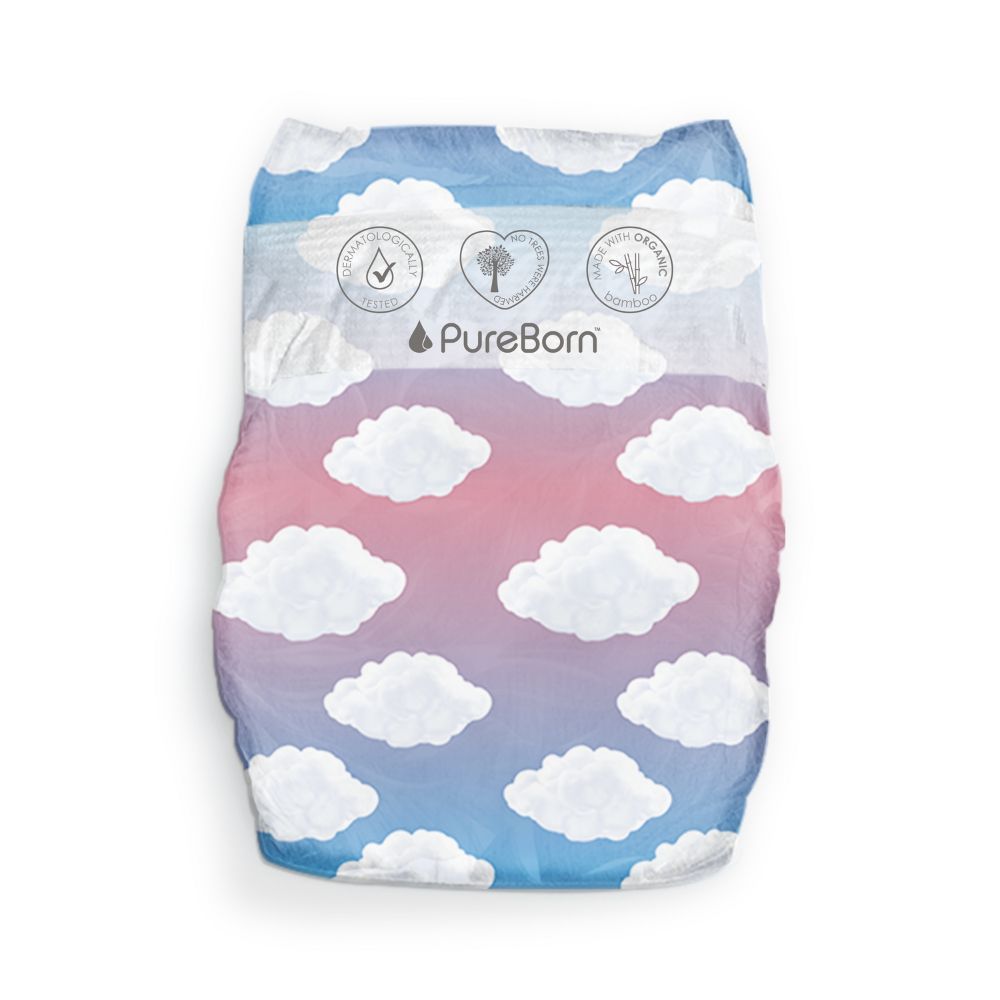 Pureborn - NB Organic Diapers 1-3Kg 68s - Twin Value Pack - Cloud