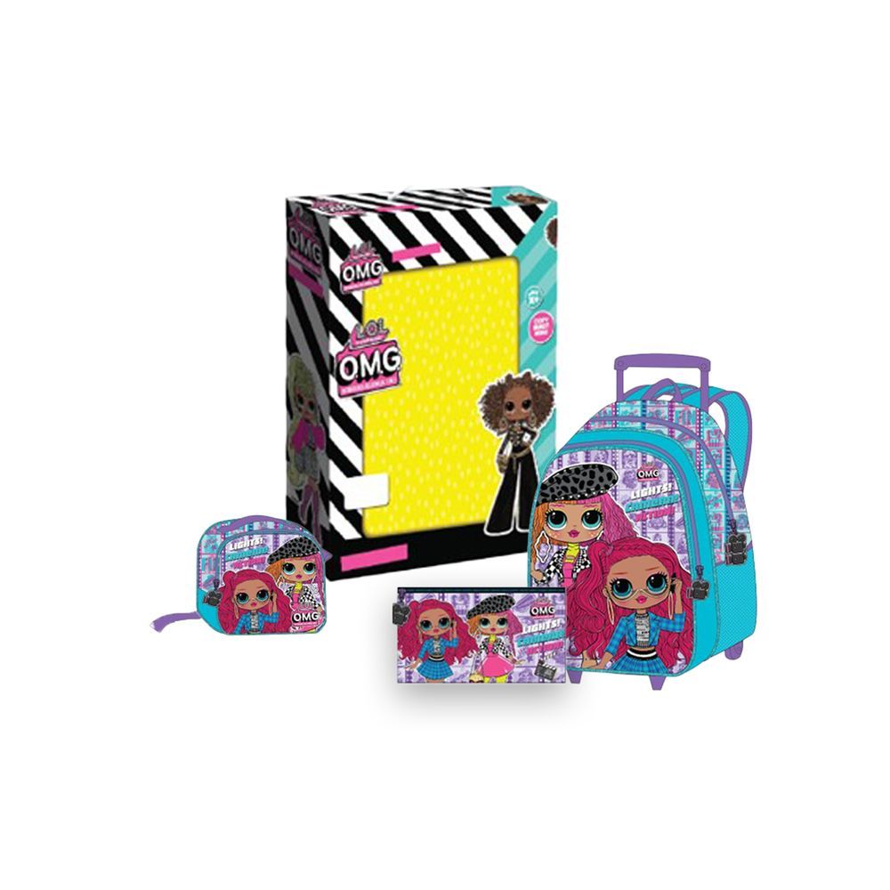 MGA - LOL-OMG Kids 3-in-1 Box Set W/ 18" - Trolley School Bag, Lunch Bag & Pencil Case