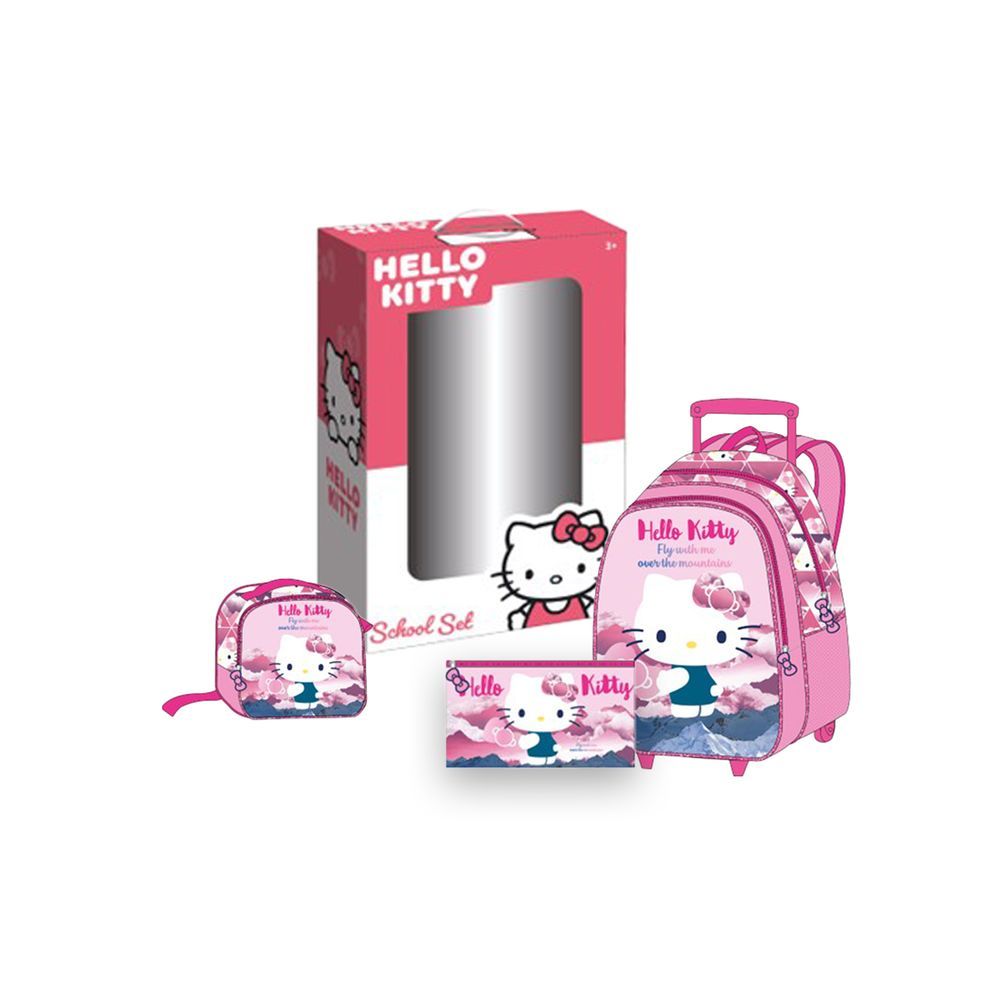 Sanrio - Hello Kitty Kids 3-in-1 Box Set W/ 16" - Trolley School Bag, Lunch Bag & Pencil Case