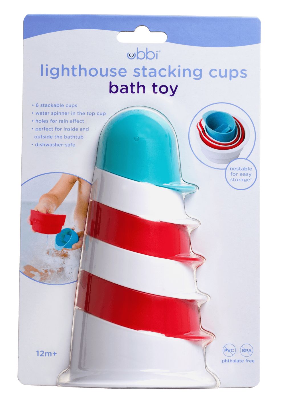 Ubbi - Lighthouse Stacking Cups Bath Toy - Red/Blue/White - 6 Pcs