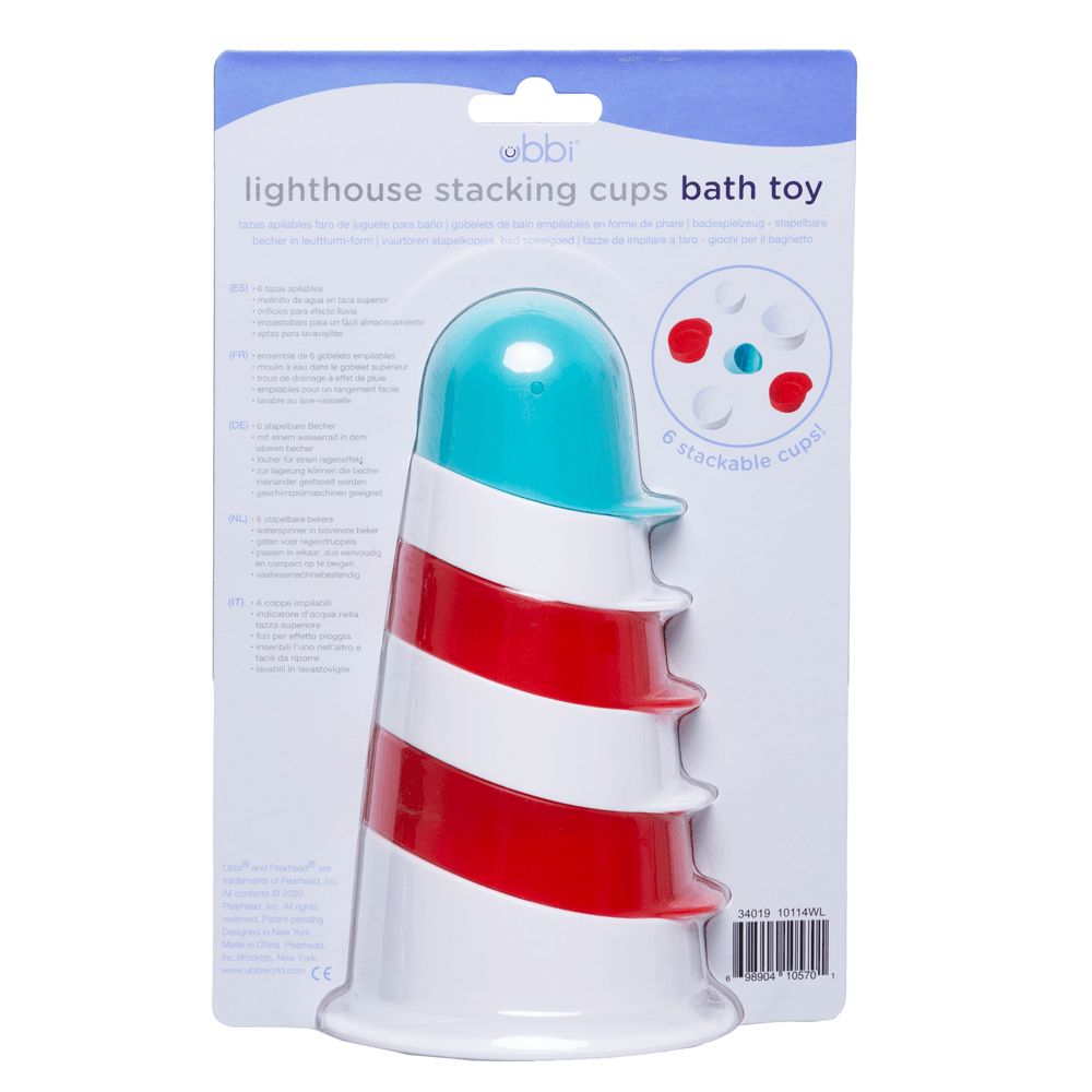 Ubbi - Lighthouse Stacking Cups Bath Toy - Red/Blue/White - 6 Pcs