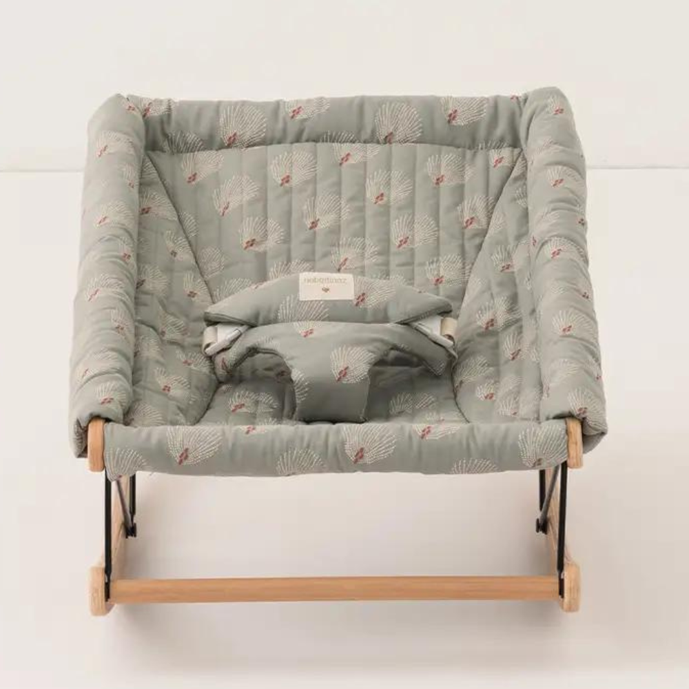 Nobodinoz - Growing Green Baby Bouncer - White Gatsby/Antique Green