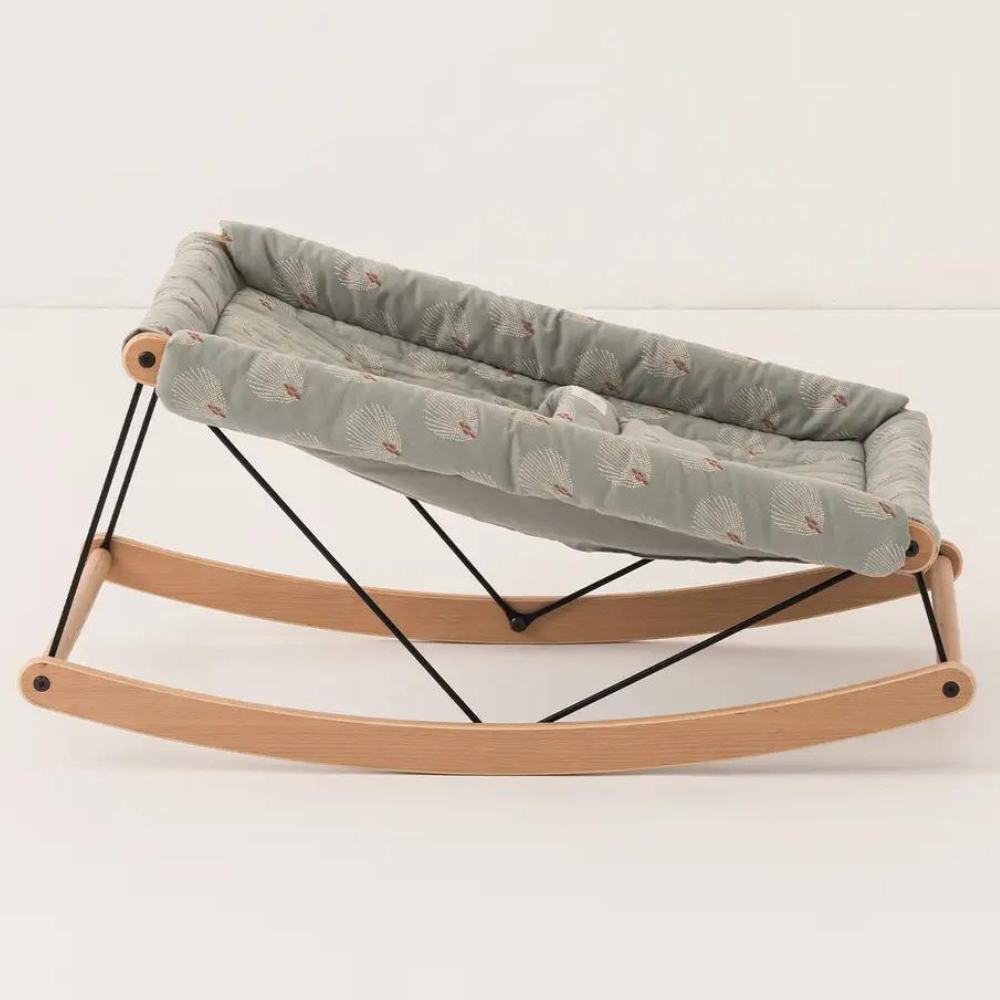 Nobodinoz - Growing Green Baby Bouncer - White Gatsby/Antique Green