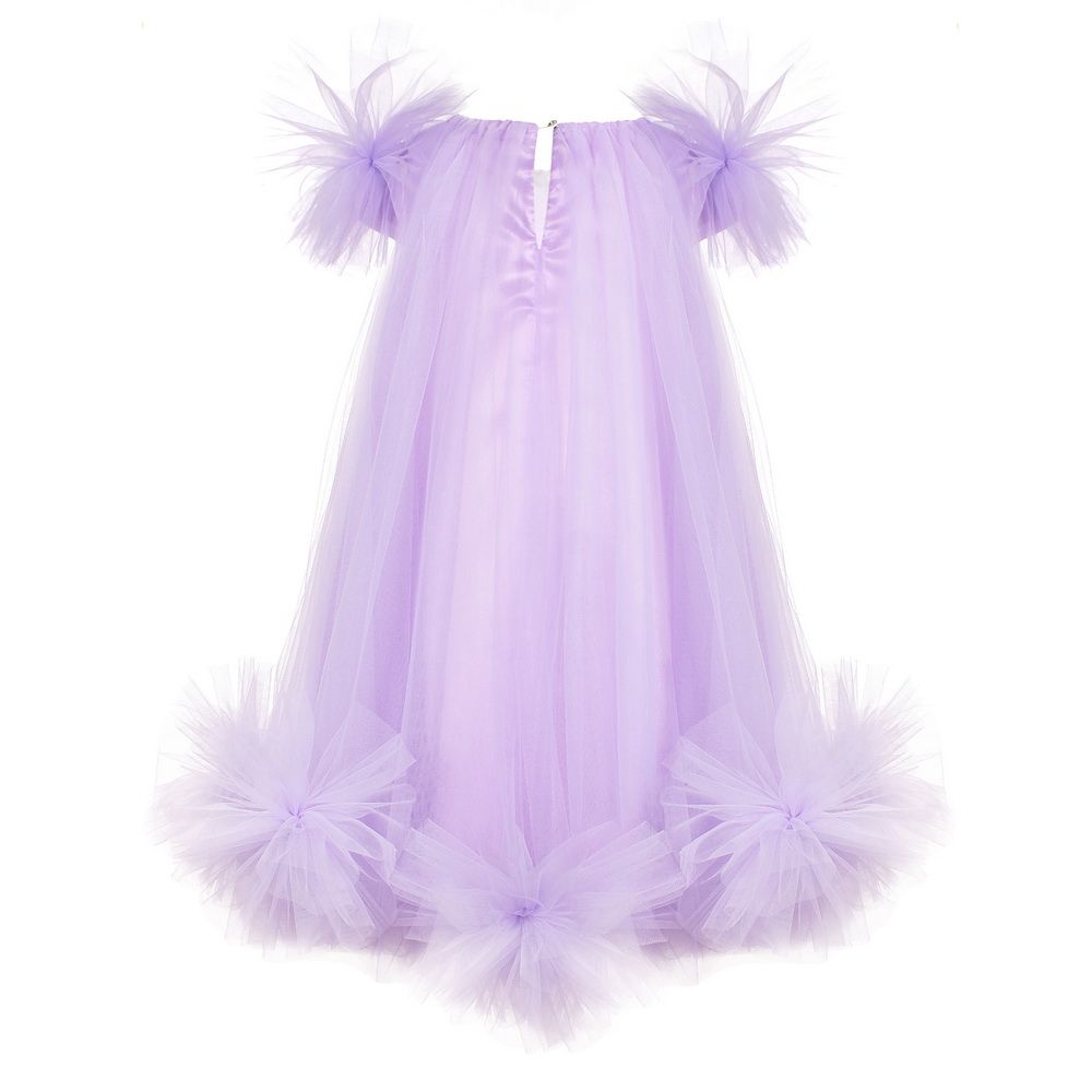 Unona - D'Art - Fluffy Mesh Dress W/ Pompoms - Lavender