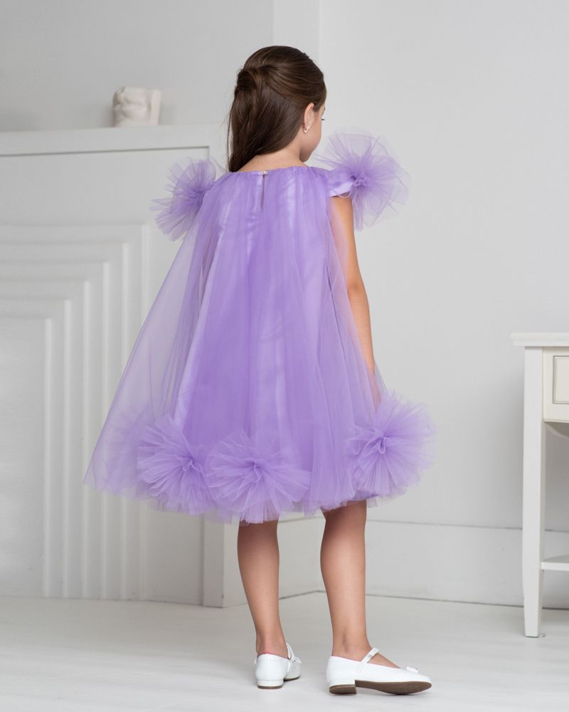 Unona - D'Art - Fluffy Mesh Dress W/ Pompoms - Lavender