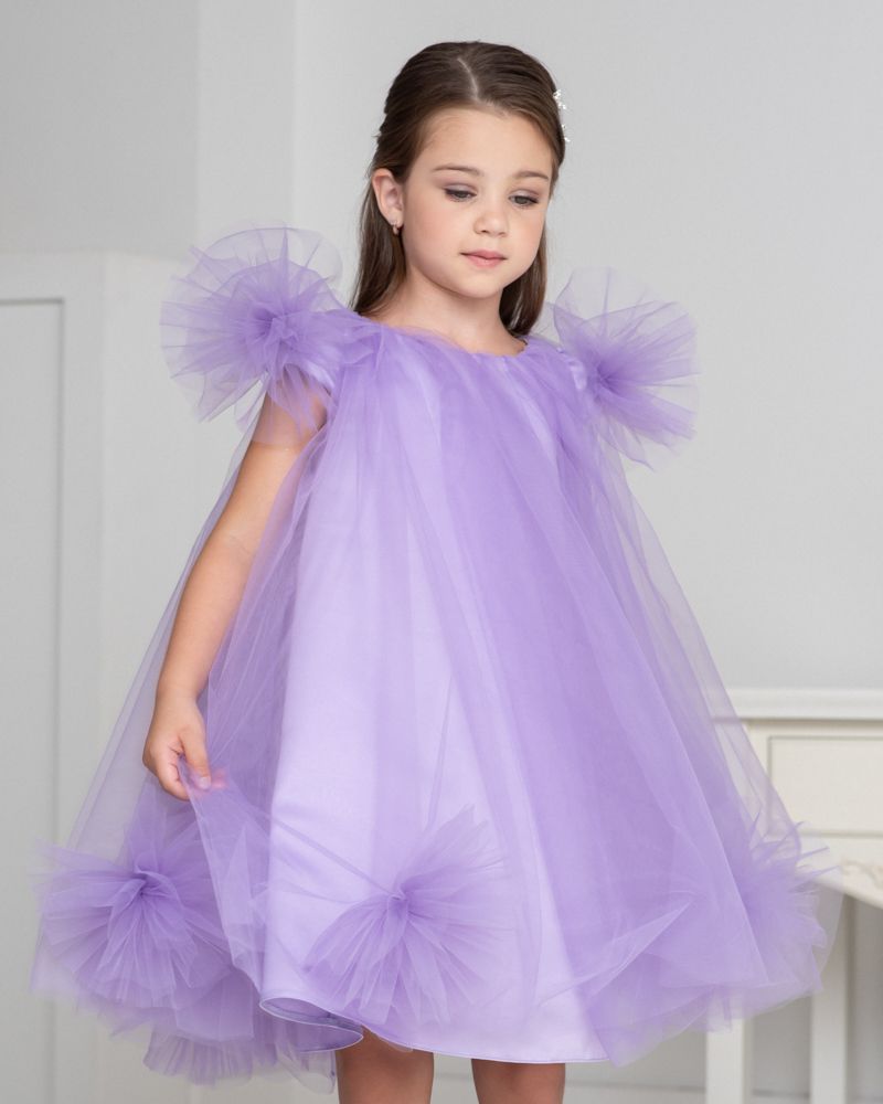 Unona - D'Art - Fluffy Mesh Dress W/ Pompoms - Lavender