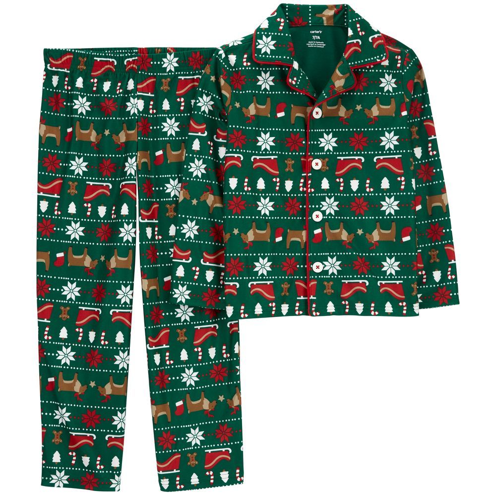 Carters - 2pc-Set - Fair Isle Fleece Coat-Style Pyjama Suit - Green