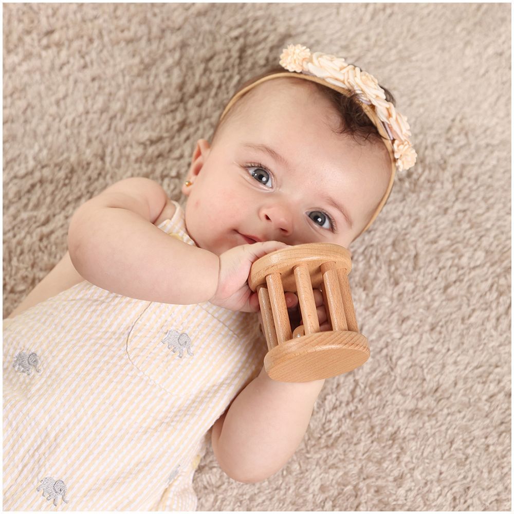 Bimbly - Wooden Rolling Rattle Toy - Beige