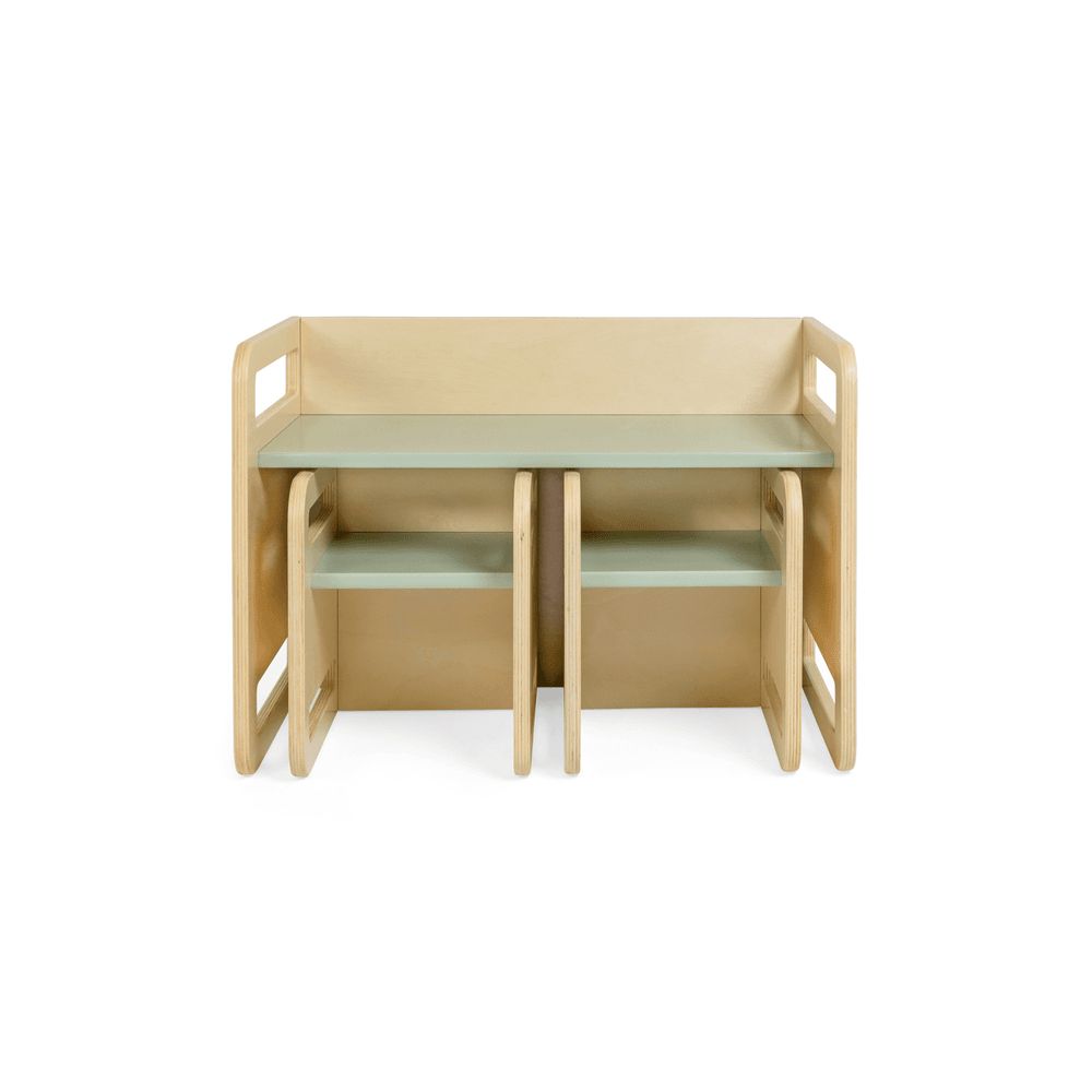 Ezzro - Montessori Two chairs And Table Set - Natural/Light Green