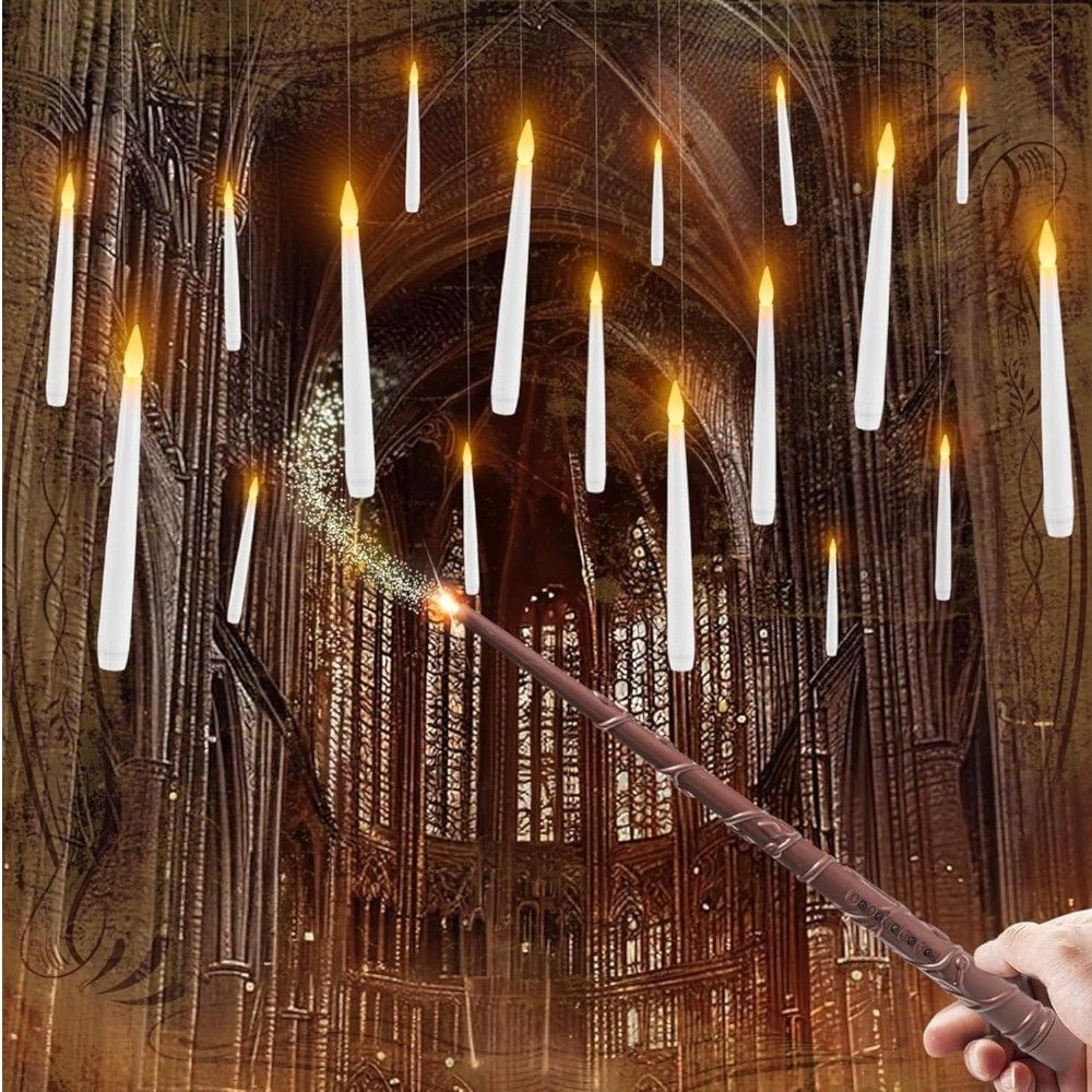 Doodle Kiddo - Harry Potter Floating Candles With Magic Wand - 13 Pcs