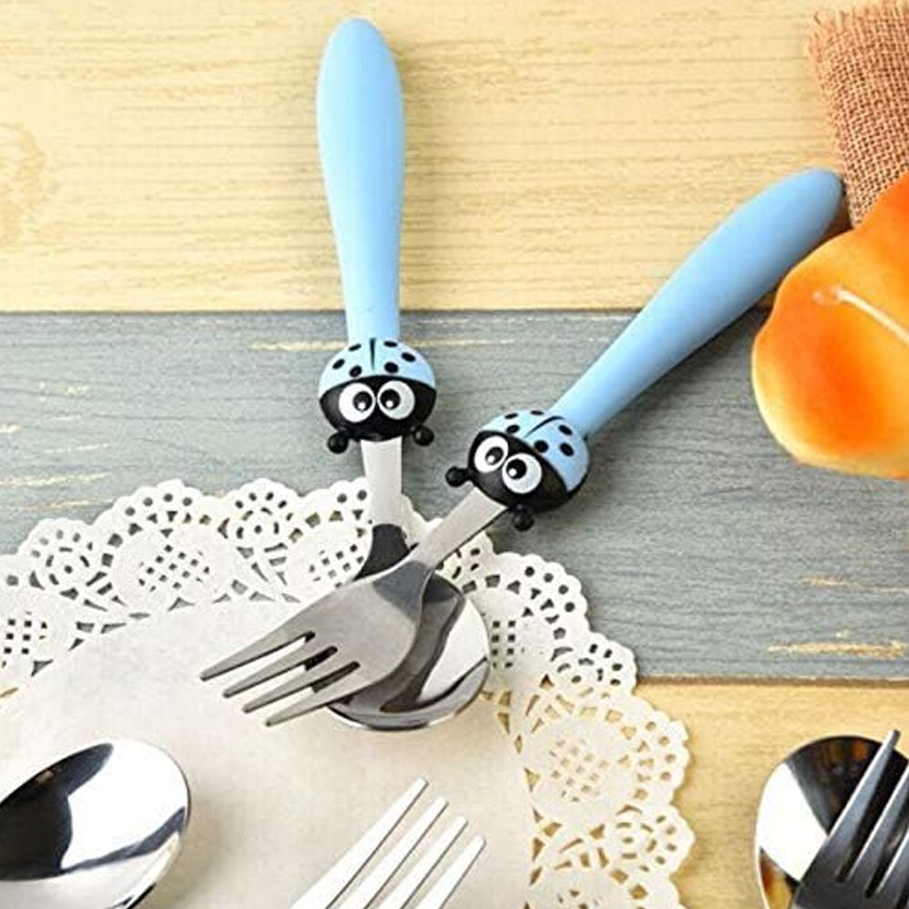 Brain Giggles - Kids Cutlery Set - Bee - Blue - 2 Pcs