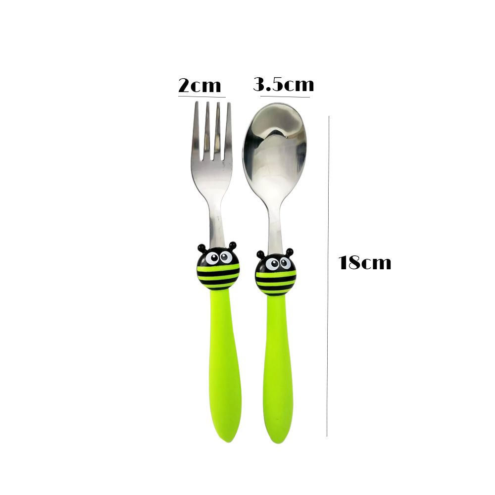 Brain Giggles - Kids Cutlery Set - Bee - Green - 2 Pcs