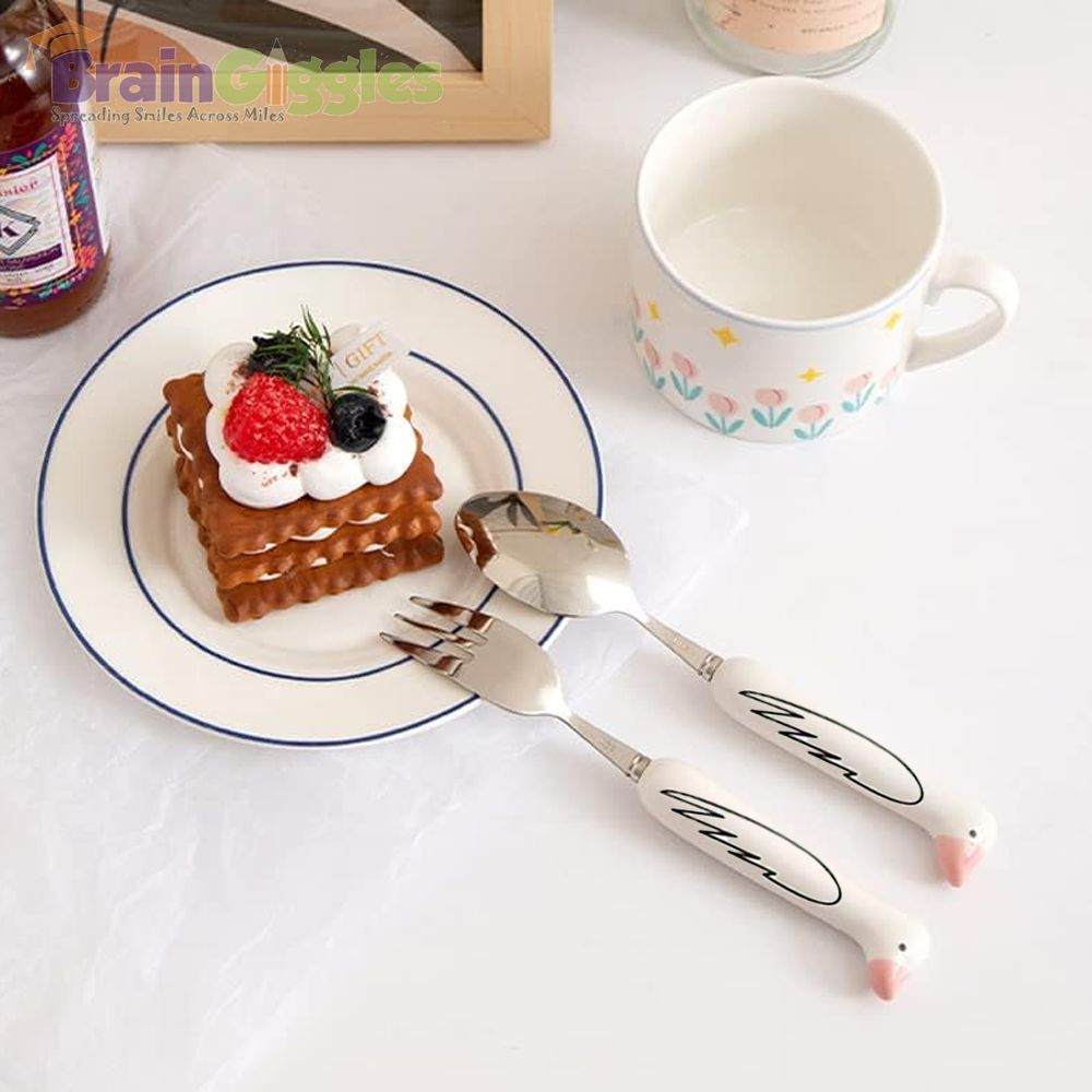 Brain Giggles - Kids Cutlery Set With Case - Wings - White/Pink - 2 Pcs